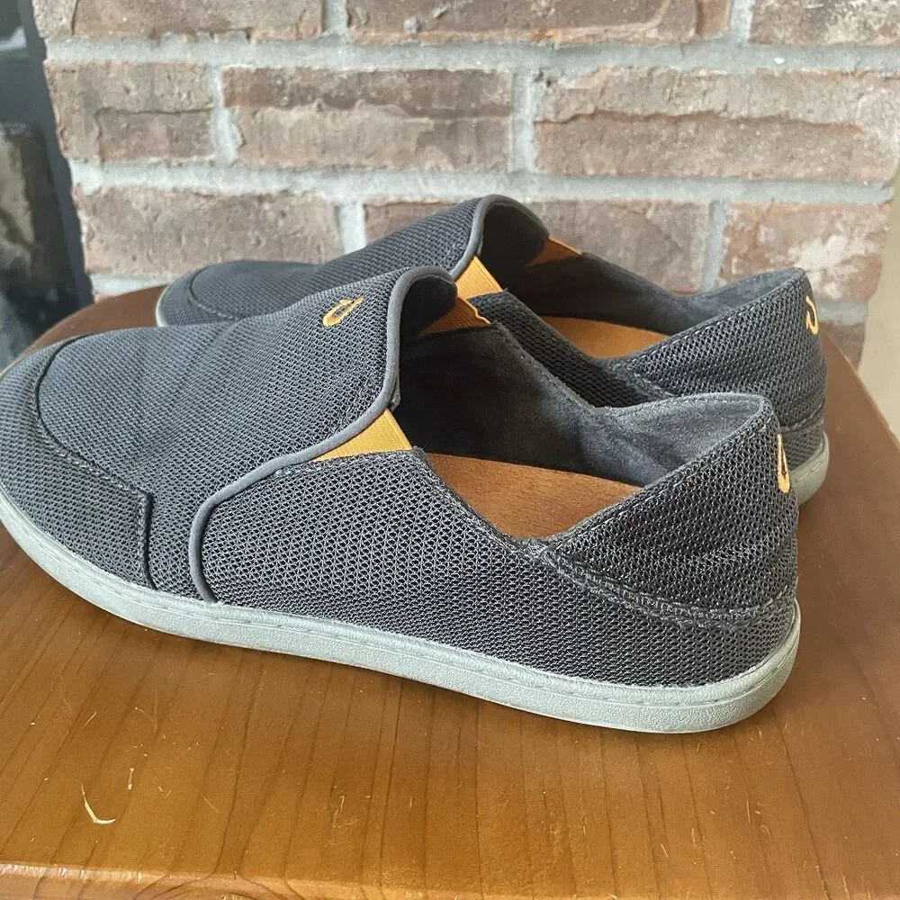OluKai Men's Nohea Mesh Slip-On Shoes Men's Size 9.5 Gray Orange Logo